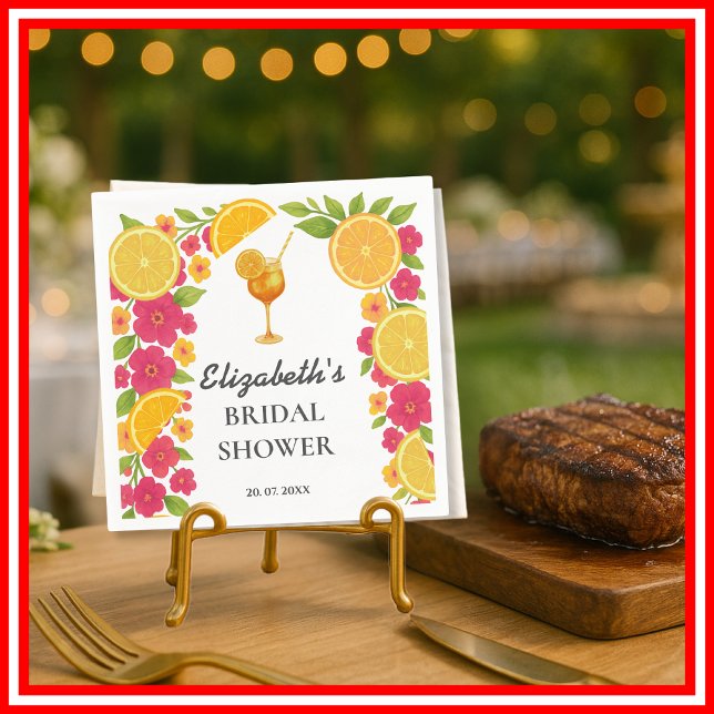 Liebe im ersten Spritz Citrus Orange Brautparty Serviette (Von Creator hochgeladen)