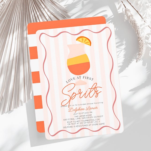 Liebe im ersten Spritz Retro Stripe Brautparty Einladung (Von Creator hochgeladen)