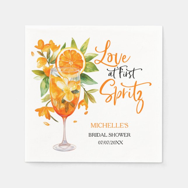 Liebe im ersten Spritz Summer Cocktail Brautparty Serviette (Vorderseite)