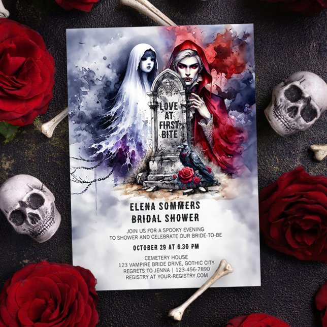 Liebe im First Bite Vampire Bride Brautparty Einladung (Love at First Bite Vampire Bride Bridal Shower Invitation by Darling & May)