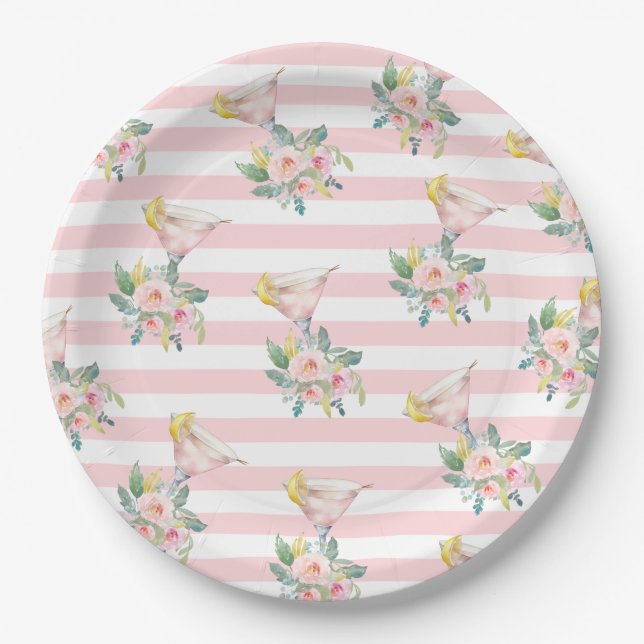 Liebe im First Sip Bright Cocktail Brautparty Pappteller (Vorderseite)