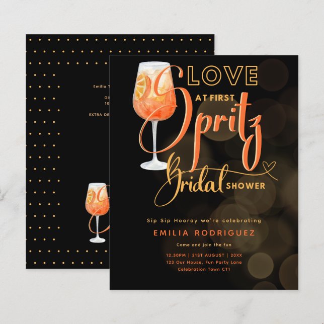 Liebe im First SPRITZ Modernes Orange Brautparty (Vorne/Hinten)