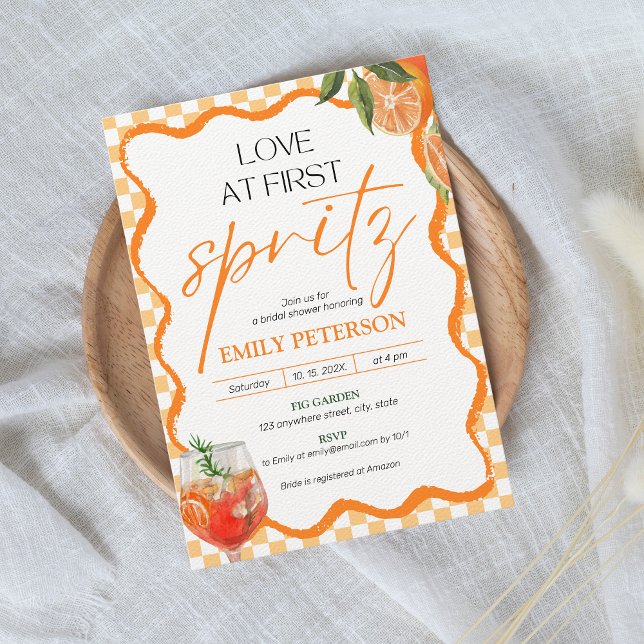 Liebe im First Spritz Retro Wavy Brautparty Einladung (Love at first spritz bridal shower invitation)
