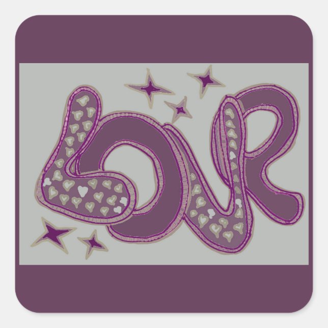 Liebe im Stil der 60er Jahre Quadratischer Aufkleber (Vorderseite)