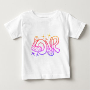Liebe im Stil der 60er Jahre rosa und lila Cartoon Baby T-shirt