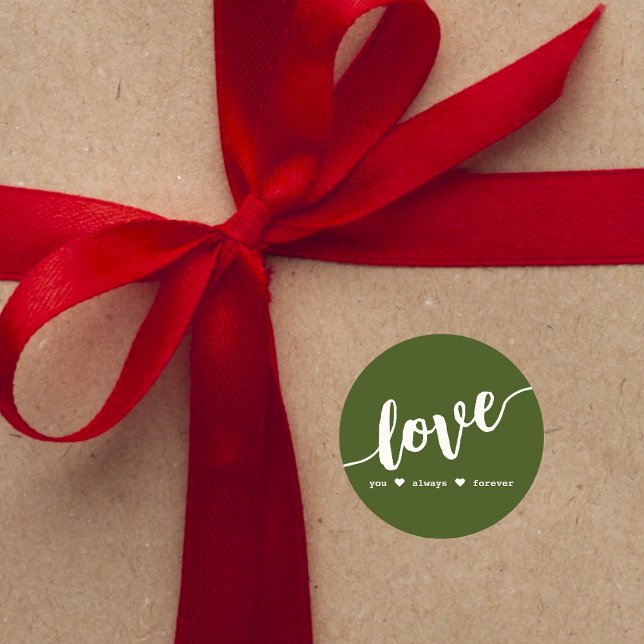 "Liebe immer für immer" Green Script Card Runder Aufkleber (Von Creator hochgeladen)