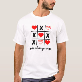 Liebe immer, gewinnt Tris Tic-Tac-Toe-Valentinstag T-Shirt