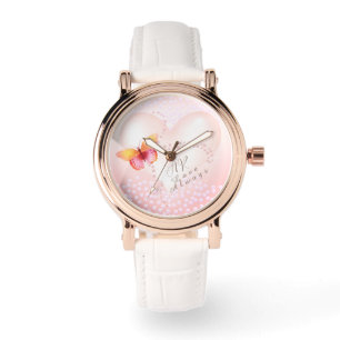 Liebe immer Schmetterlingsrosa Armbanduhr