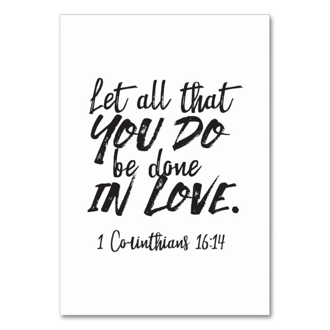 Liebe in Aktion - 1 Korinther 16:14 Inspiration Tischnummer (Vorderseite)