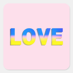 LIEBE in Blau und Gelb LIEBE für die Ukraine Quadratischer Aufkleber