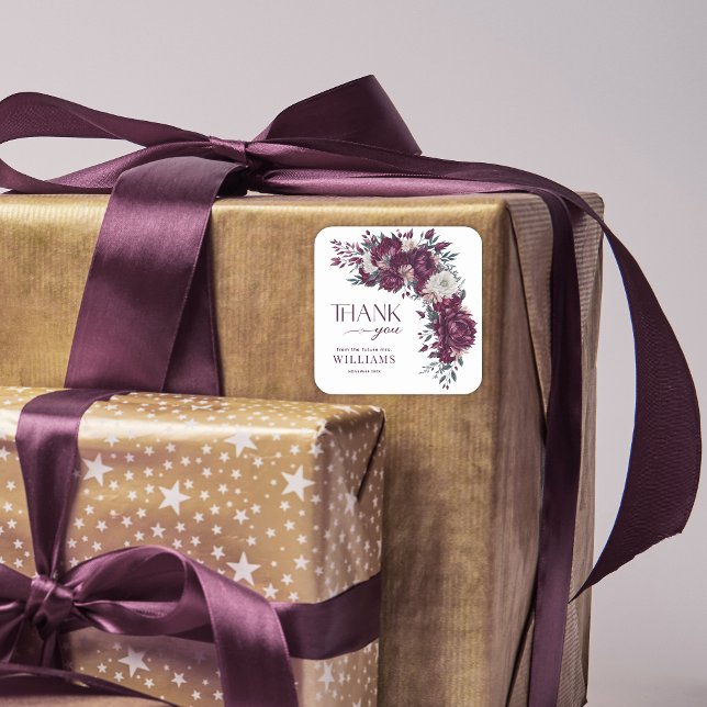 Liebe in Bloom Blume Burgund Cream Brautparty Quadratischer Aufkleber (Von Creator hochgeladen)