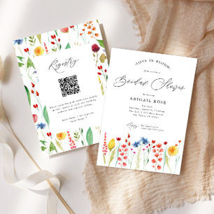 Liebe in Bloom Brautparty Wildblume, QR Code Einladung