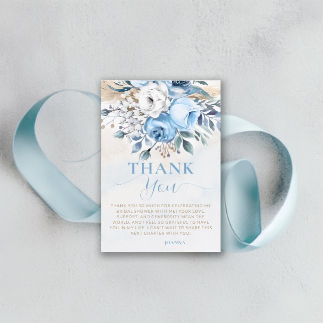 Liebe in Bloom Etwas Blue Rose Brautparty Dankeskarte (something blue bridal shower thank you card dusty roses wheat watercolor romantic garden backyard)
