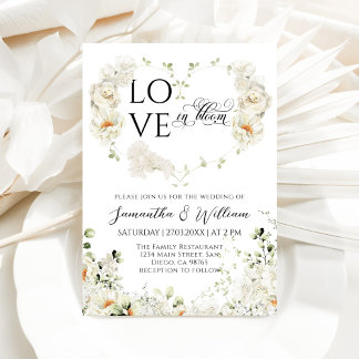 Liebe in Bloom Heart Blume Monogramme Hochzeit Einladung