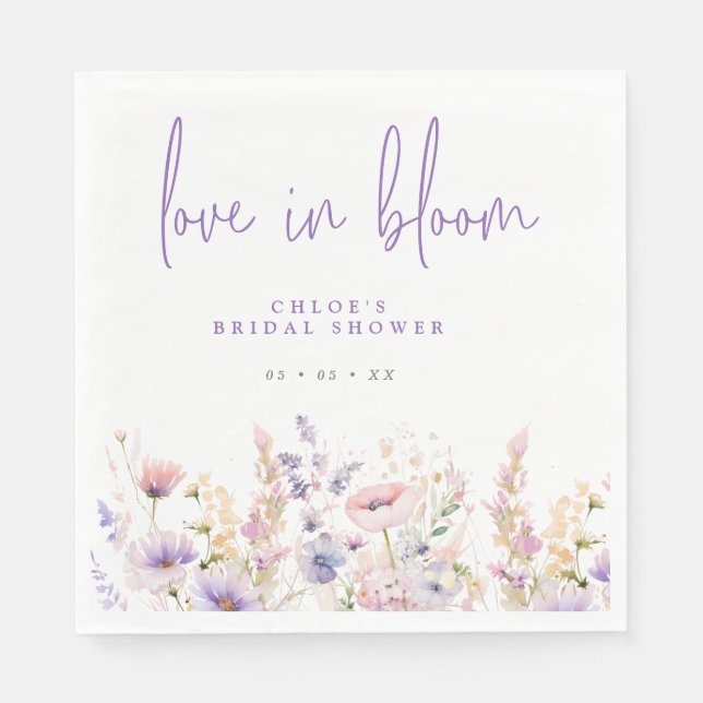 Liebe in Bloom Lilac Wild Blume Brautparty Serviette (Vorderseite)