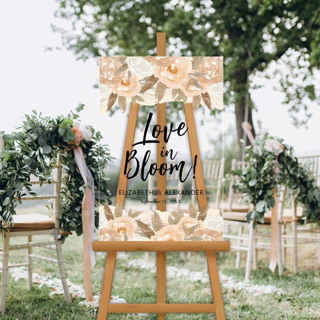 Liebe in Bloom Peach Blume Hochzeit Acrylschild (Love in Bloom Peach Flowers Wedding Welcome Clear Acrylic Sign)