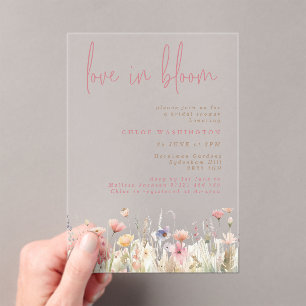 Liebe in Bloom Pink Wild Blume Brautparty Acryleinladungen