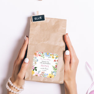 Liebe in Bloom Wildblume Brautparty Vielen Dank Quadratischer Aufkleber