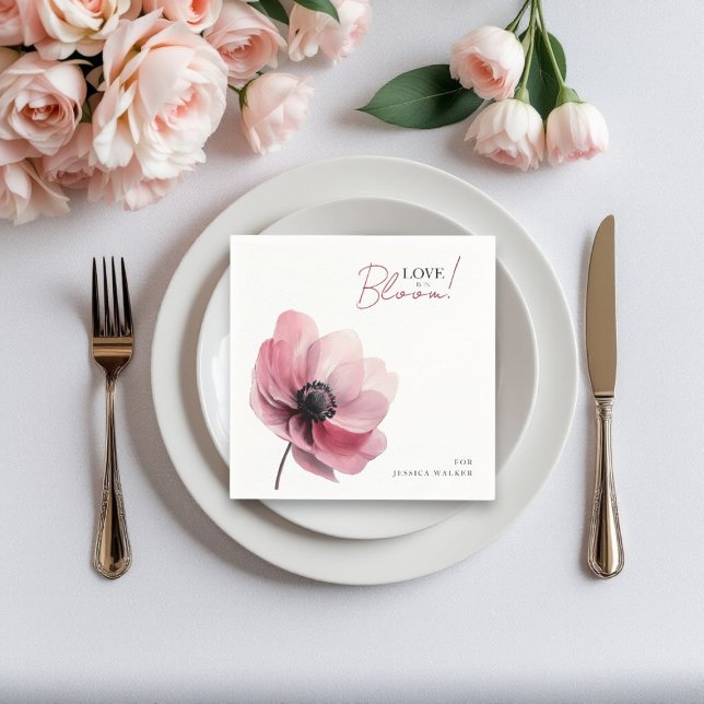 Liebe in blühenden minimalen Brautparty Papier Nap Serviette (minimal personalized pink flower love is in bloom bridal shower napkin)
