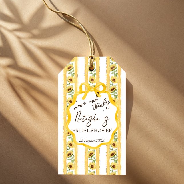 Liebe in blühenden Sonnenblumen Brautparty zu Guns Geschenkanhänger (Love in bloom sunflowers bridal shower favor personalized favor gift tags yellow retro stripes favor)