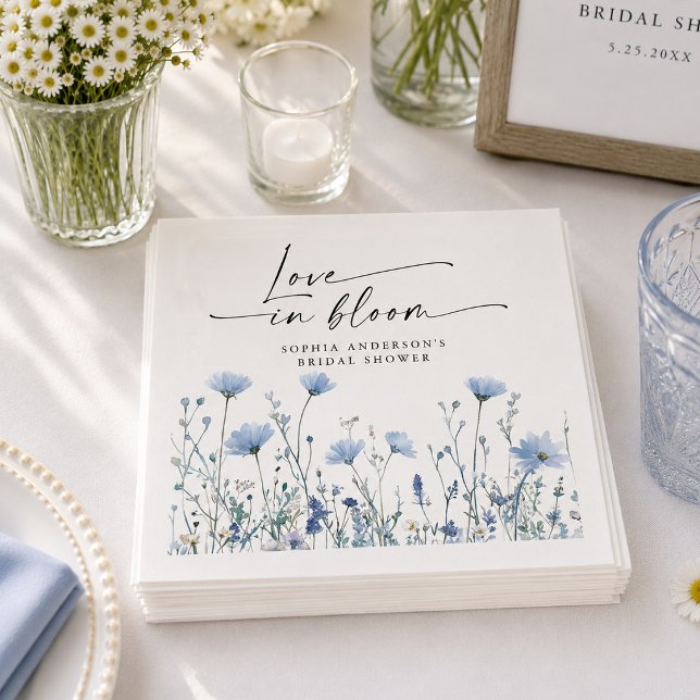 Liebe in Blüte Blaue Brautparty Servietten (Von Creator hochgeladen)