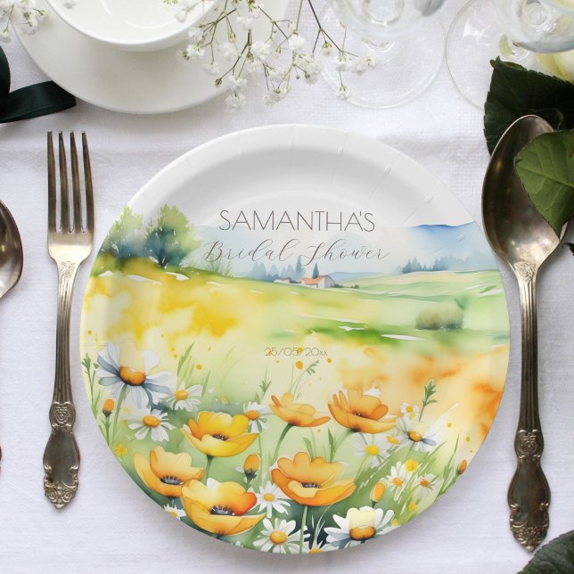 Liebe in Blüte Frühjahr Sommer Blume Brautparty Pappteller (Love in bloom spring summer flower bridal shower template paper plates personalized tableware)