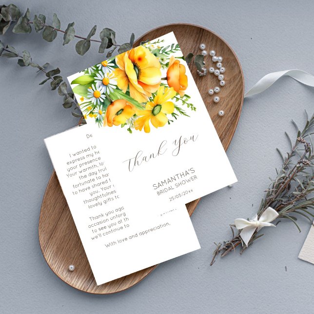 Liebe in Blüte Frühjahr Sommer Brautparty Dankeskarte (Love in bloom spring summer bridal shower thank you card yellow buttercup wild daisy thank you card)