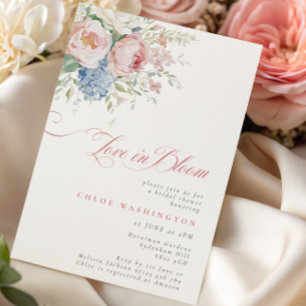 Liebe in Blüte Pastellrosa und Blau Brautparty Einladung