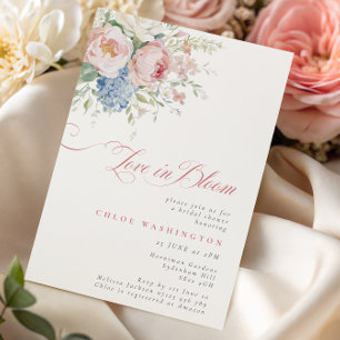 Liebe in Blüte Pastellrosa und Blau Brautparty Einladung
