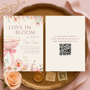 Liebe in Blüte QR-Code Champagner-Schleife Brautpa Einladung