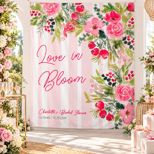 Liebe in Blüte Rosa Blumenstreifen Brautparty Wandteppich