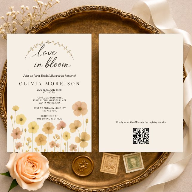 Liebe in Blüten-Boho-QR-Code-Junggesellinnenabschi Einladung (Von Creator hochgeladen)