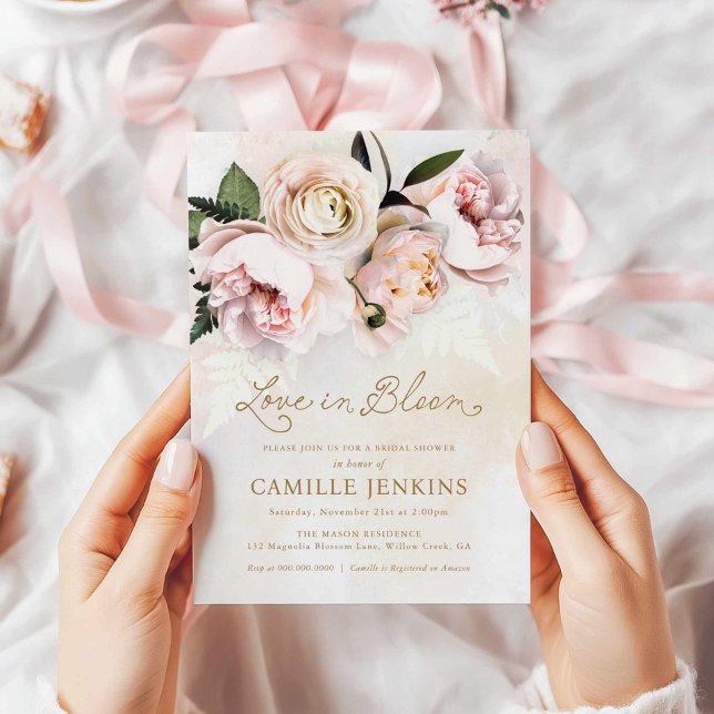 Liebe in Blütenrosa Brautdusche Einladung (Love in Bloom Bridal Shower Invitation)