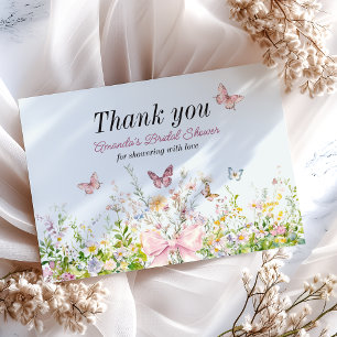 Liebe in Boom Wildblume Rosa Schleife Brautparty Dankeskarte