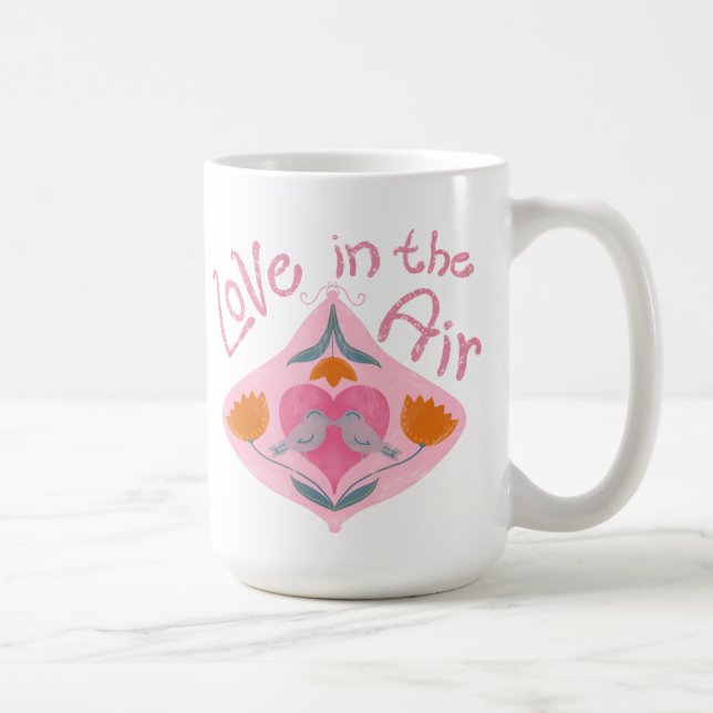 Liebe in der Luft Valentinin Vögel und Blume Kaffeetasse (Rechts)