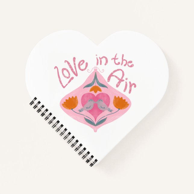 Liebe in der Luft Valentinin Vögel und Blume Notizbuch (Vorderseite)