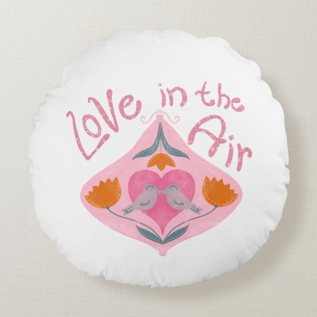 Liebe in der Luft Valentinin Vögel und Blume Rundes Kissen (Vorderseite)