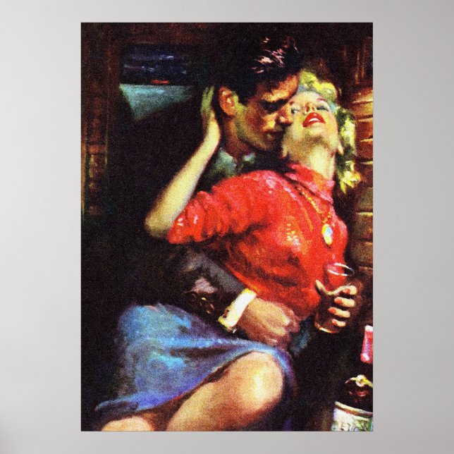 Liebe in der Zugkabine Vintage Pulsabdeckung Kunst Poster (Vorne)