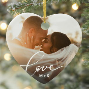 Liebe in eleganter Schrift Hochzeitsfoto Keramik Ornament