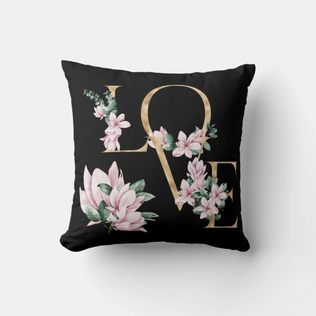 Liebe in Goldbrief mit magnolischen Blume Kissen (Vorderseite)