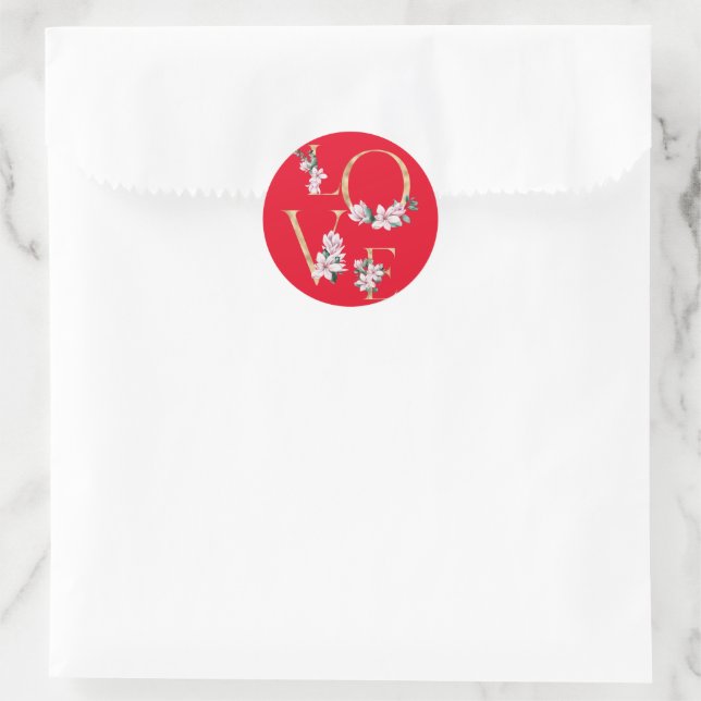 Liebe in Goldbrief mit magnolischen Blume Runder Aufkleber (Tasche)