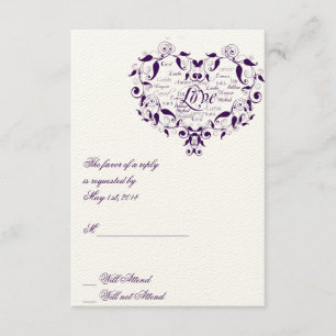 Liebe in irgendeiner Sprache in der lila RSVP Karte