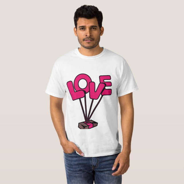 "Liebe in jedem Aufkleber". Liebe Aufkleber T - Sh T-Shirt (Vorne ganz)