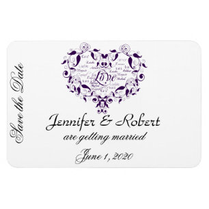 Liebe in jeder Sprache auf lila Save-the-Date-Kart Magnet