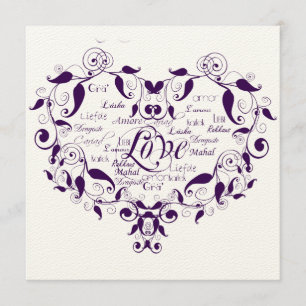 Liebe in jeder Sprache bei Lila Hochzeitseinladung Einladung