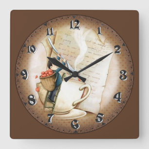 Liebe in Kaffee stecken Quadratische Wanduhr