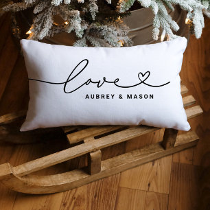 Liebe in Schwarz-Schrift-Monogramm Lendenkissen