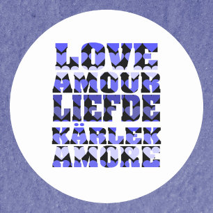 Liebe in verschiedenen Sprachen Blue Hearts Runder Aufkleber