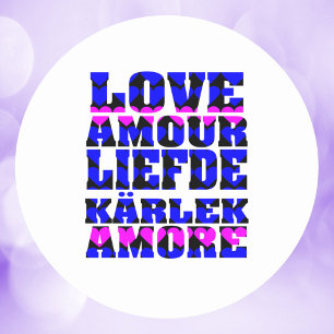 Liebe in vielen Sprachen Blue Pink Hearts Runder Aufkleber