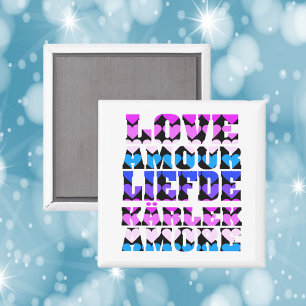 Liebe in vielen Sprachen Herz Rosa Blau Lila Magnet